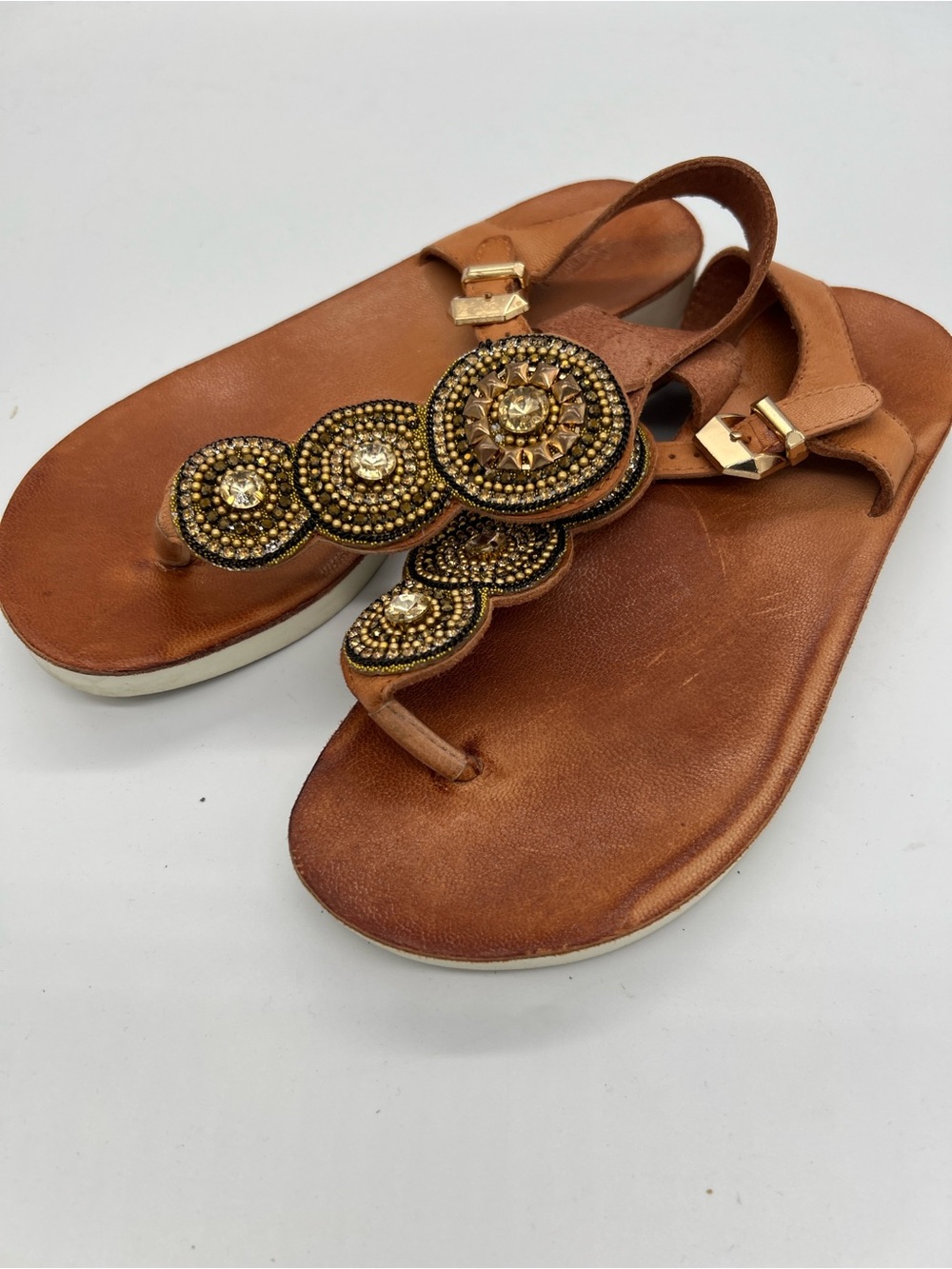 Antelope leather Brown T-Strap Sandal - Women - Picture 3 of 5